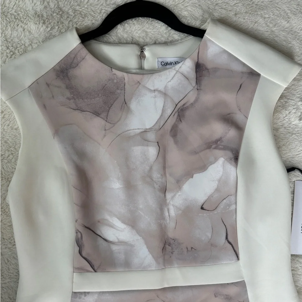 NWT Calvin Klein Marble Print Midi Dress - Cream and Gray - Picture 6 of 10